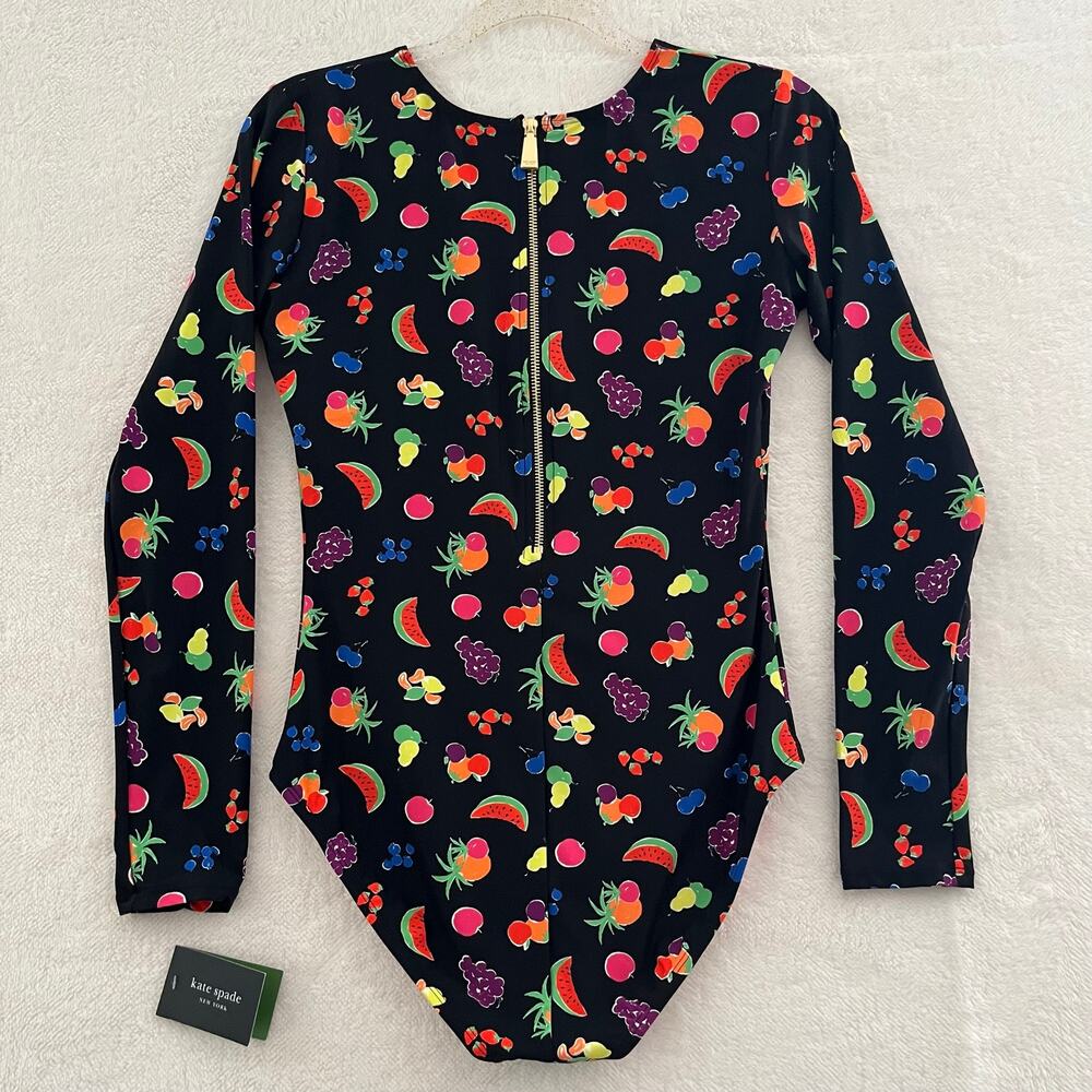 Kate Spade Long Sleeve Rashguard Fruit Print One-Piece Swimsuit Medium NEW - Picture 4 of 10